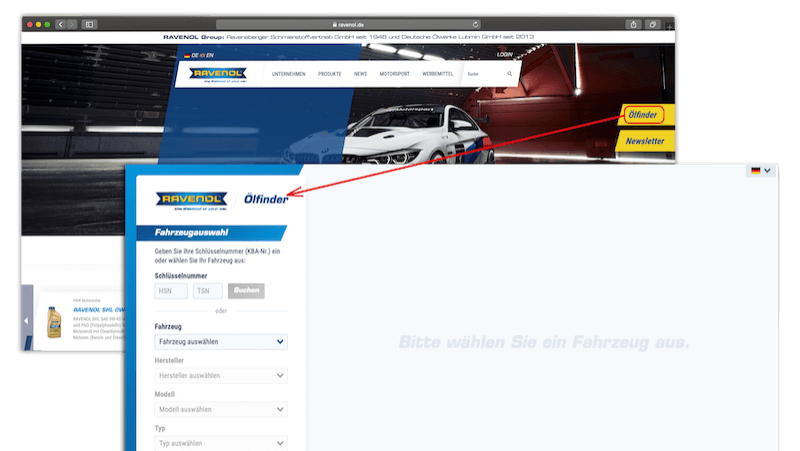 Ölfinder auf der Webseite