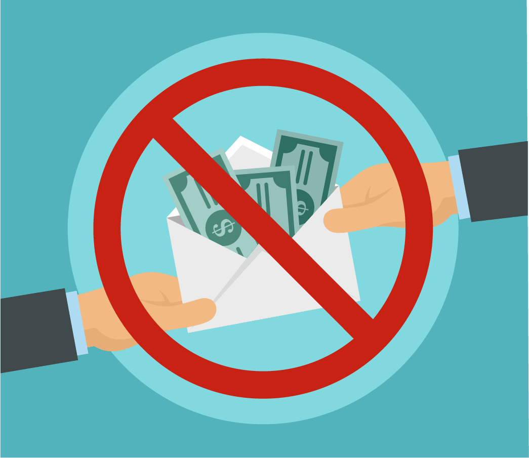 Graphic depicting money being handed over in exchange for corruption