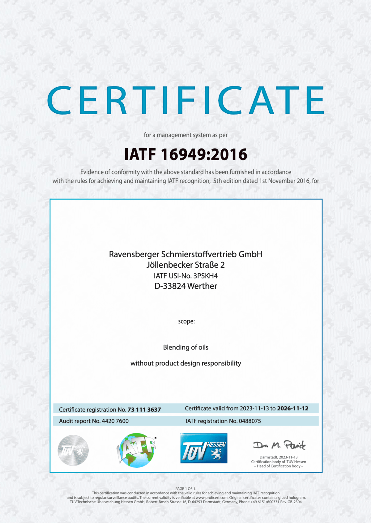certificate IATF EN